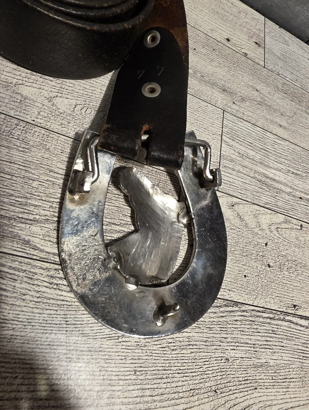 Western Horse Head Horseshoe Belt Buckle - Silver Tone